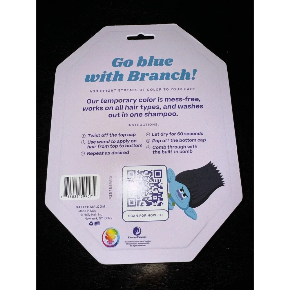 Trolls Branch blue Glitter 1-Day Temporary Hair Color Stick‎ Kids Clips
